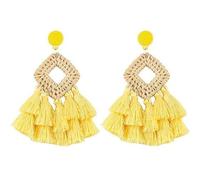 Confezione da 2 orecchini classici in rattan bohémien, geometrici, fatti a mano, a cerchio, alla moda, attraenti, per donne e ragazze, colore rosso rosa, codice medio, average code, Plastica, come