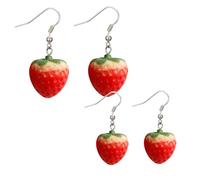 Confezione da 2 orecchini pendenti 3D a forma di fragola, gioielli a forma di frutta dolce (dimensioni medie e piccole) da donna