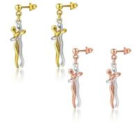 Confezione da 2 orecchini pendenti a forma di coppia che abbracciano, bicolore, romantici, da donna