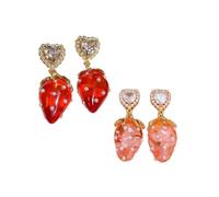 Confezione da 2 orecchini pendenti a forma di fragola, a forma di cuore rosa e rosso, gioielli da donna