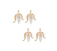 Confezione da 2 orecchini pendenti con perle a forma di fiore, color oro, eleganti gioielli floreali da donna