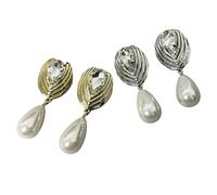 Confezione da 2 orecchini pendenti vintage con gemme scintillanti e perle, gioielli di lusso da donna in oro e argento