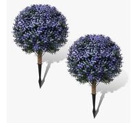Confezione da 2 palline di bosso artificiali con pali, resistenti ai raggi UV, arbusti artificiali per esterni, piante in plastica per la decorazione di veranda e giardino in interni ed esterni, viola