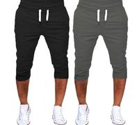 Confezione da 2 pantaloncini sportivi da uomo, in tinta unita, elasticizzati, traspiranti, leggeri, con tasche, estivi, casual, lunghezza al ginocchio, pantaloni cargo elasticizzati in vita per corsa