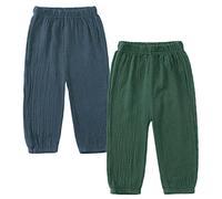 Confezione da 2 pantaloni alla turca unisex per neonati e bambini, pantaloni estivi in cotone e lino, leggeri, traspiranti, anti-zanzara, pantaloni casual da jogging, 130 cm