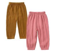 Confezione da 2 pantaloni alla turca unisex per neonati e bambini, pantaloni estivi in cotone e lino, leggeri, traspiranti, anti-zanzara, pantaloni da jogging casual, 130 cm
