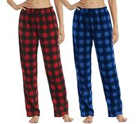 Confezione da 2 pantaloni da pigiama da donna in pile Buffalo Plaid Pj Bottoms morbidi con coulisse Lounge indumenti da notte per le signore, Rosso Nero Plaid+blu Nero Plaid, L