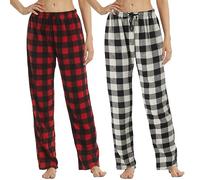 Confezione da 2 pantaloni da pigiama da donna in pile Buffalo Plaid Pj Bottoms morbidi con coulisse Lounge indumenti da notte per le signore, Plaid nero rosso+grigio nero, S