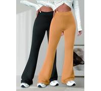 Confezione da 2 pantaloni svasati da donna per yoga, atletici, in maglia, elasticizzati, retrò, dimagranti, per yoga, allenamento quotidiano