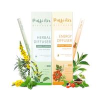 Confezione da 2 penne con diffusore a doppia azione per la pulizia dei polmoni e per aumentare l'energia con verbasco, timo, guaranà, estratto di tè verde, menta piperita e mentolo (verde e arancione)