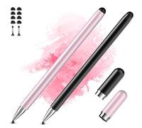 Confezione da 2 penne per tablet touch screen compatibili con iPad, Android, Surface, smartphone, punta del disco di precisione 2 in 1 e punta in silicone, nessuna ricarica necessaria, nero + oro rosa