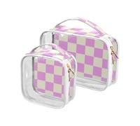 Confezione da 2 pezzi di articoli da toeletta da viaggio trasparenti a quadri viola beige approvato TSA borsa per il trucco trasparente multifunzionale conforme alle compagnie aeree aeroportuali