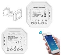 Confezione da 2 Pezzi WiFi Wireless Smart Switch Modulo Pulsante Relè Intelligente Wi-Fi Da Incasso Scatola Elettrica 503 Compatibile Con Alexa, Google Home, iOS, Android, Controllo Vocale Remoto