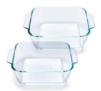 Confezione da 2 piccole pirofile quadrate in vetro da 12,7 cm, per porzioni individuali, per forno, microonde, friggitrice ad aria, uova quadrate, ciotole trasparenti con manico