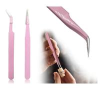 Confezione da 2 pinzette in acciaio inossidabile, pinzetta per ciglia antistatiche di precisione, pinzetta con punta dritta e curva in acciaio inossidabile, pinzetta per extension ciglia (rosa)