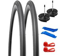 Confezione da 2 pneumatici per bici da strada 700 C 700 x 23 C (23-622) più 2 camere d'aria 700 C 700 x 18/25C FV60 mm valvola Presta e 2 strisce per cerchioni compatibili con pneumatici e tubi per