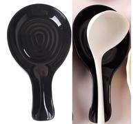 Confezione da 2 poggiamestoli, in plastica, per cucchiai, pinze, spatole, cucchiaio per piano cottura, poggia spatola, porta cucchiaio, per bancone della cucina, lavabile in lavastoviglie (nero)