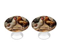 Confezione da 2 pomelli rotondi per armadietti con stampa di pollo e gallo, pomelli rotondi per cassettiera con motivo di stampa, hardware per cassetti da cucina, in acciaio inox, con foro singolo