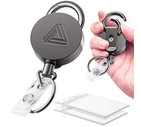 Confezione da 2 porta badge retrattili in metallo resistente, con clip per cintura, portachiavi e porta carta d'identità verticale trasparente impermeabile + 2 moschettoni extra portachiavi, cordino