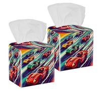 Confezione da 2 porta fazzoletti colorati con auto da corsa sulla pista da corsa, dispenser quadrato per fazzoletti per il viso, per camera da letto, bagno, tavolo, ufficio, auto