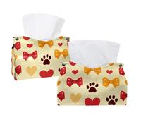 Confezione da 2 porta fazzoletti, con simpatiche impronte di zampe, papillon e cuori, rettangolare, dispenser per fazzoletti per il viso, per camera da letto, bagno, ufficio, casa