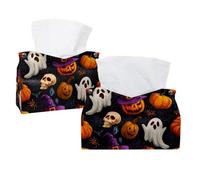 Confezione da 2 porta fazzoletti, Happy Halloween, zucche, teschi, ragnatela, fantasmi, cappello da strega, rettangolare, dispenser per fazzoletti per il viso, per camera da letto, bagno, ufficio