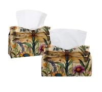 Confezione da 2 porta fazzoletti, libellula, fiori di campo colorati, erbe, motivo antico, rettangolare, dispenser per fazzoletti per il viso, per camera da letto, bagno, ufficio, casa