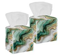 Confezione da 2 porta fazzoletti quadrati con motivo astratto, color oro, verde chiaro e bianco, per tovaglioli, per camera da letto, bagno, tavolo, ufficio, auto