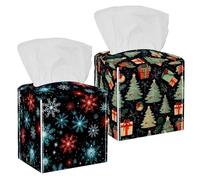 Confezione da 2 porta fazzoletti quadrati in pelle ecologica in poliuretano, porta tovaglioli con albero di Natale, con cintura inferiore, organizer per carta facciale per casa, ufficio, auto