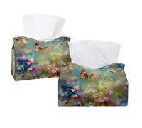 Confezione da 2 porta fazzoletti rettangolari con farfalle colorate per pittura a olio, dispenser per fazzoletti per il viso, per camera da letto, bagno, ufficio, casa