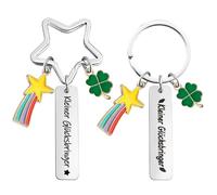 Confezione Da 2 Portachiavi A Foglia Di Trifoglio, Forma A Foglia Di Trifoglio, Testo In Tedesco, Adatto Come Decorazione Chiave, Materiale In Acciaio Inossidabile, Adatto Come Regalo O Souvenir