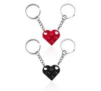 Confezione da 2 portachiavi con pietra d'amore, portachiavi in plastica, portachiavi a forma di cuore, portachiavi rimovibili, adatti per compleanni, feste (nero, rosso)