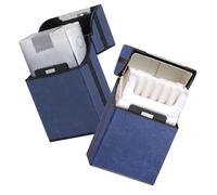 Confezione da 2 portasigarette, portasigarette in metallo e pelle PU for 18-20 sigarette, adatto for dimensioni sottili da 85 mm, custodia protettiva rigida con chiusura magnetica a ribalta.(Blue)