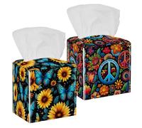 Confezione da 2 portatovaglioli quadrati in pelle ecologica in poliuretano, con cintura inferiore, organizer per carta facciale per casa, ufficio, auto