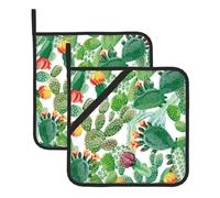 Confezione da 2 presine per cucina, motivo cactus tropicale, per piante grasse, resistenti al calore, con tasche ad anello per appenderle, panni per forno a microonde, per cucinare, campeggio, cottura