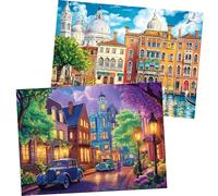 Confezione da 2 puzzle da 500 pezzi per adulti, puzzle da 500 pezzi per adulti, puzzle notturni della città per adulti, senza polvere, colorato, in cartone di alta qualità, attività familiare, ottimo