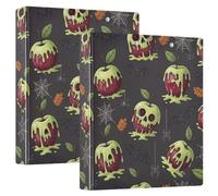 Confezione da 2 raccoglitori ad anelli con stampa giocoso con teschio e frutta, con portablocco a D, grandi raccoglitori a 3 anelli, per scuola, università, ufficio