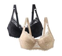 Confezione da 2 Reggiseni da Donna con Ferretto Push Up in Pizzo Reggiseni con Forte Supporto per Grandi Seni Reggiseno Bralette Set Classico Biancheria Intima per il Sonno Morbida e Confortevole con