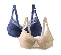 Confezione da 2 Reggiseni da Donna con Ferretto Push Up in Pizzo Reggiseni con Forte Supporto per Grandi Seni Reggiseno Bralette Set Classico Biancheria Intima per il Sonno Morbida e Confortevole con