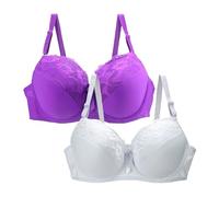 Confezione da 2 reggiseni da donna in pizzo con spalline regolabili, set di reggiseni morbidi e resistenti con scollo a V, imbottiti, taglie grandi, Celeste., 75B