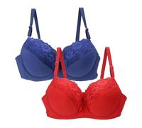 Confezione da 2 reggiseni da donna push-up grandi seni classici floreali in pizzo sexy set di biancheria intima comoda con reggiseno regolabile per tutti i giorni, rosa intenso, 105D