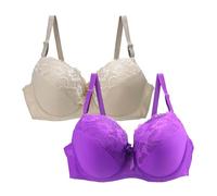 Confezione da 2 reggiseni minimizzanti da donna, in pizzo floreale, push-up, reggiseno a coppa piena, reggiseni da donna con ferretto, biancheria intima morbida e confortevole, #07, 34E