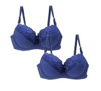 Confezione da 2 reggiseni push-up da donna senza ferretto, seni grandi, classici floreali in pizzo, set di biancheria intima comoda con reggiseno regolabile per tutti i giorni, Blu, 105E