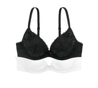 Dorina Reggiseno Push-Up Plunge Donna Sonia Confezione da 2 - Con Ferretto, Coppe Preformate con Pizzo e morbido tessuto micro per Sostegno e comfort, Nero e Bianco