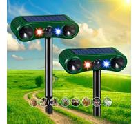 Confezione da 2 repellenti per animali notturni a ultrasuoni, deterrente solare per procioni con LED rosso, sensore di movimento per tenere lontani coyote, volpe, racoon, puzzola, gatti, cervi e cani