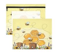 Confezione da 2 sacchetti con cerniera, motivo ape, giallo | Busta portadocumenti con ampio scomparto con cerniera per organizzare raccoglitori di ricette, 31 x 24 cm, confezione da 2