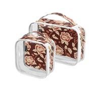 Confezione da 2 sacchetti da toilette da uomo decorativi trasparenti per viaggi approvati TSA fiori rossi di San Valentino trasparenti borsa per il trucco aeroporto conforme alle compagnie aeree