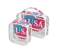 Confezione da 2 sacchetti da toilette da uomo trasparenti per il giorno dell'indipendenza con cuore americano approvato TSA piccola borsa cosmetica da viaggio essenziale, giorno dell'indipendenza