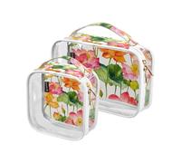 Confezione da 2 sacchetti da toilette decorativi trasparenti con fiori colorati per viaggiare TSA approvato impermeabile borsa cosmetica da viaggio essenziale maquillaje para, fiore colorato, 1 size