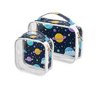 Confezione da 2 sacchetti da toilette decorativi trasparenti con pianeta colorato con cartoni animati da appendere TSA approvati da viaggio impermeabili borse cosmetiche da viaggio per le donne
